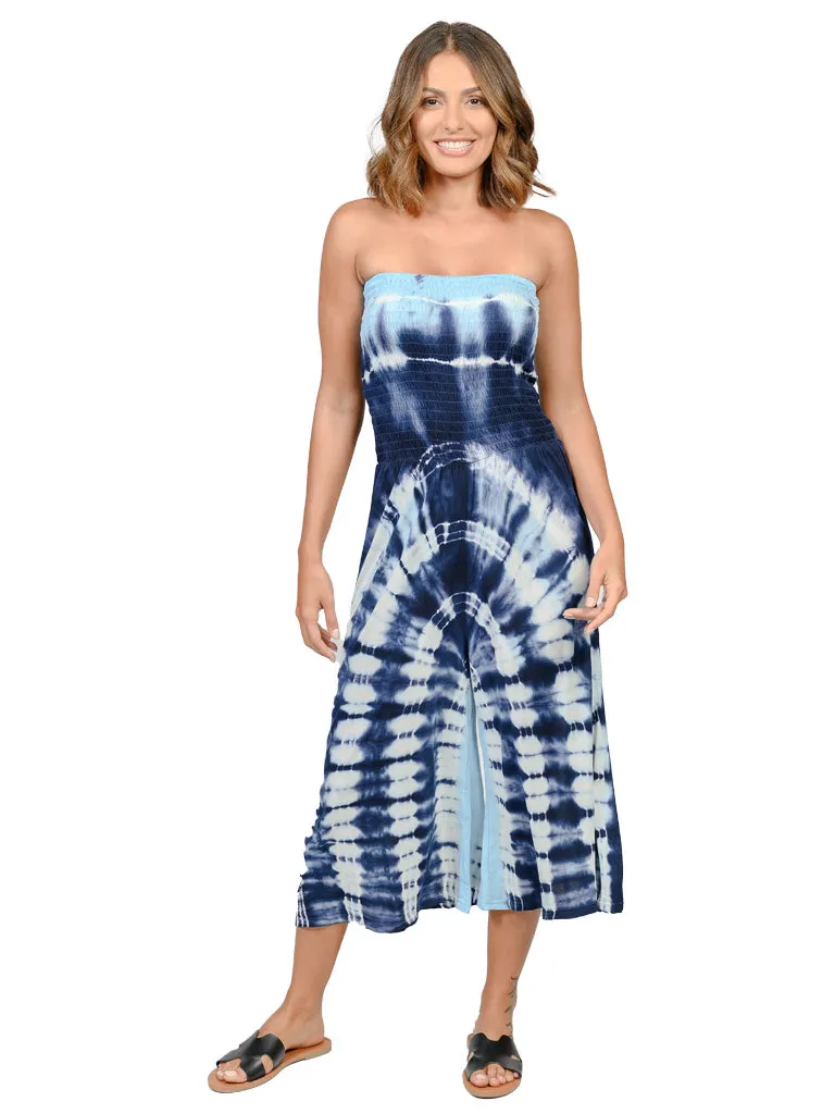 Tie Dye Smocked tubetop, wide leg crop jumpsuit