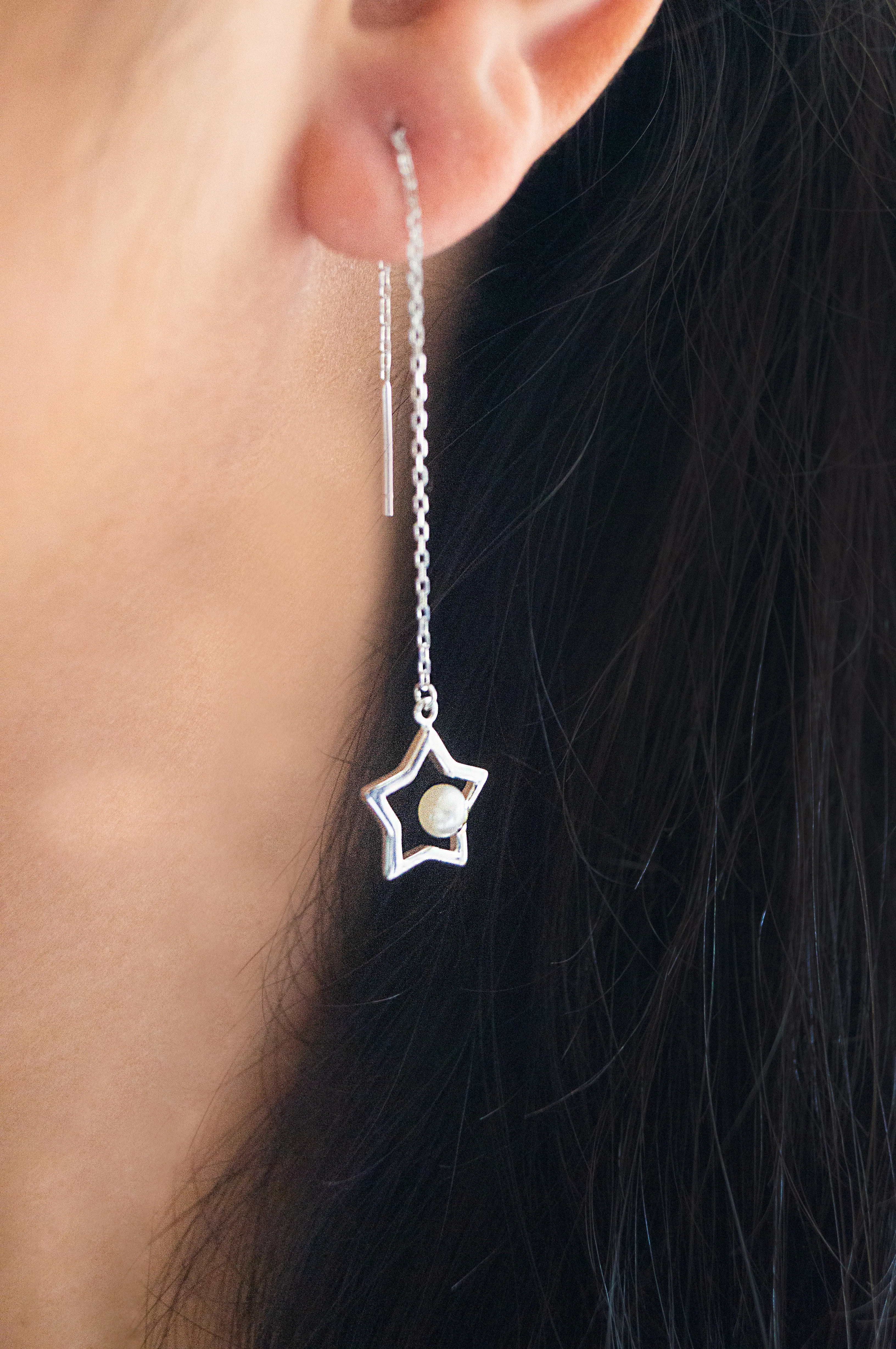 Twinkling Star Threader Sterling Silver Slip On Earrings