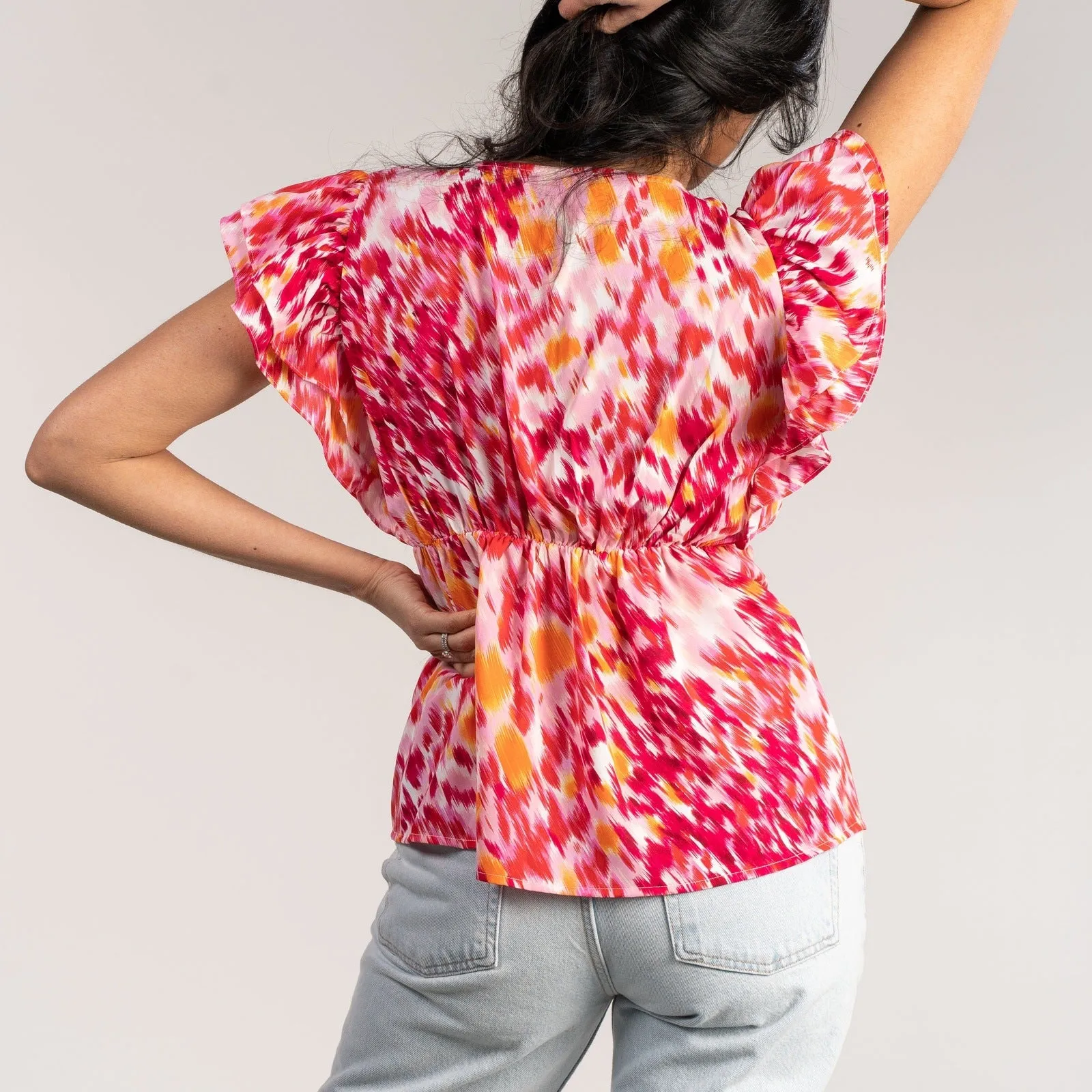 V Neck Chiffon Top - Red