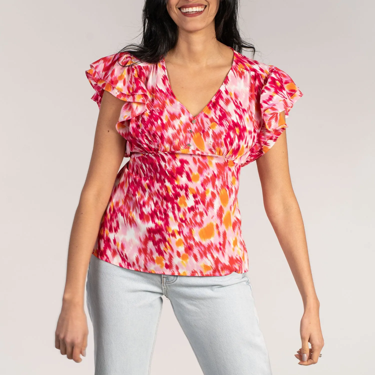 V Neck Chiffon Top - Red