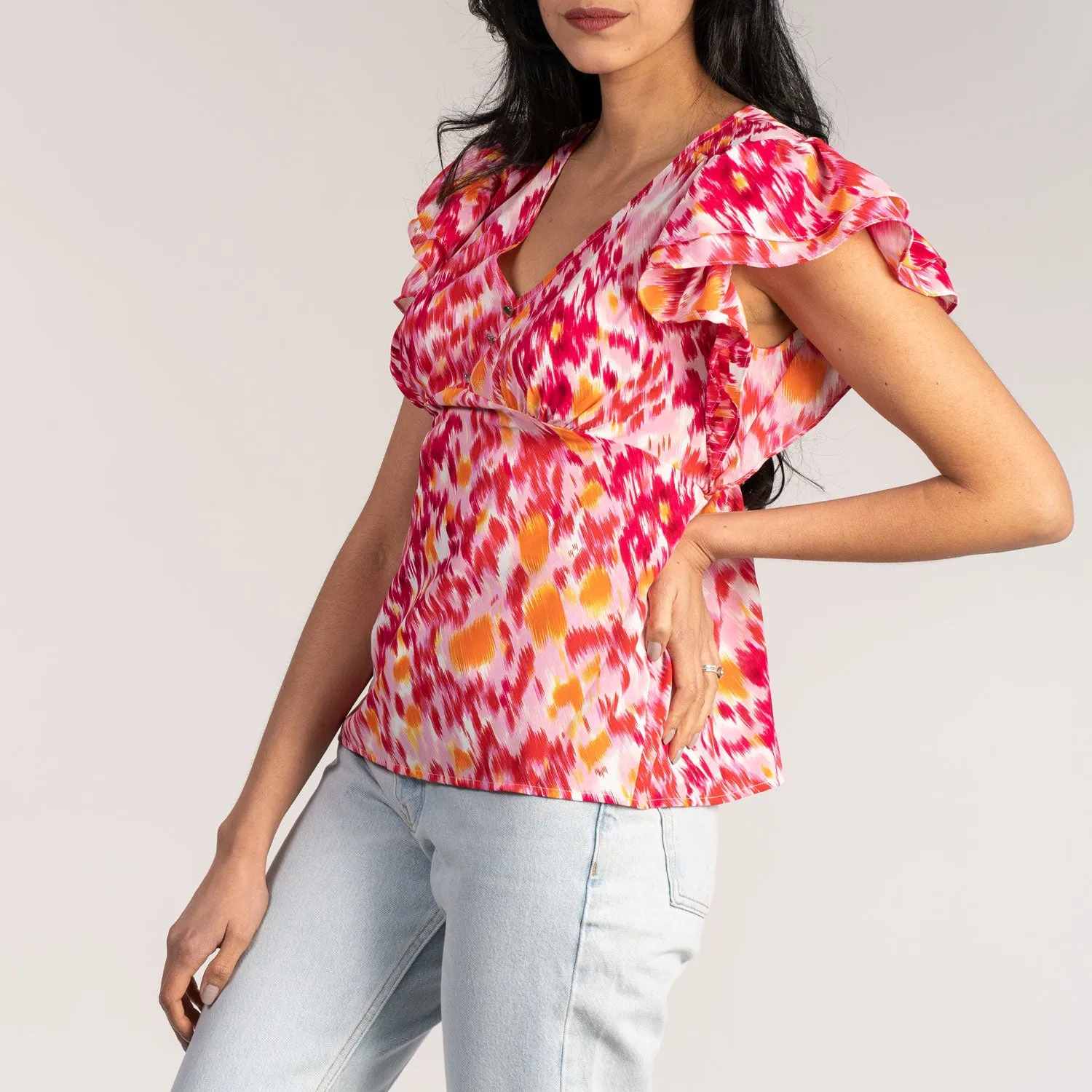 V Neck Chiffon Top - Red