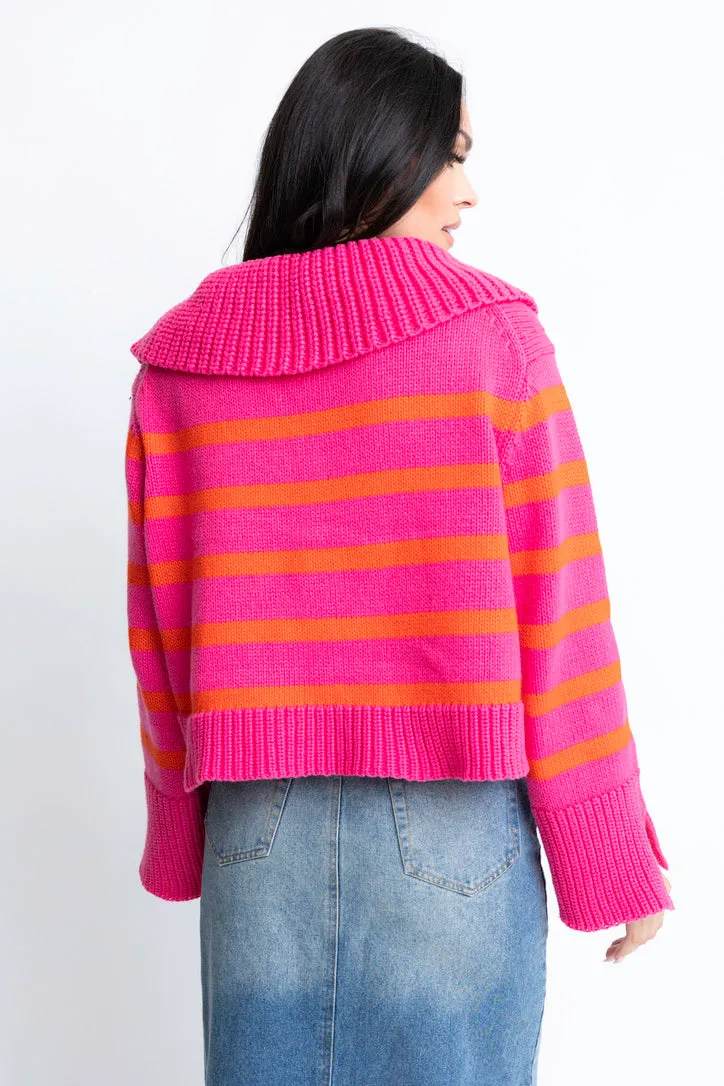 Vneck Knit Striped Sweater