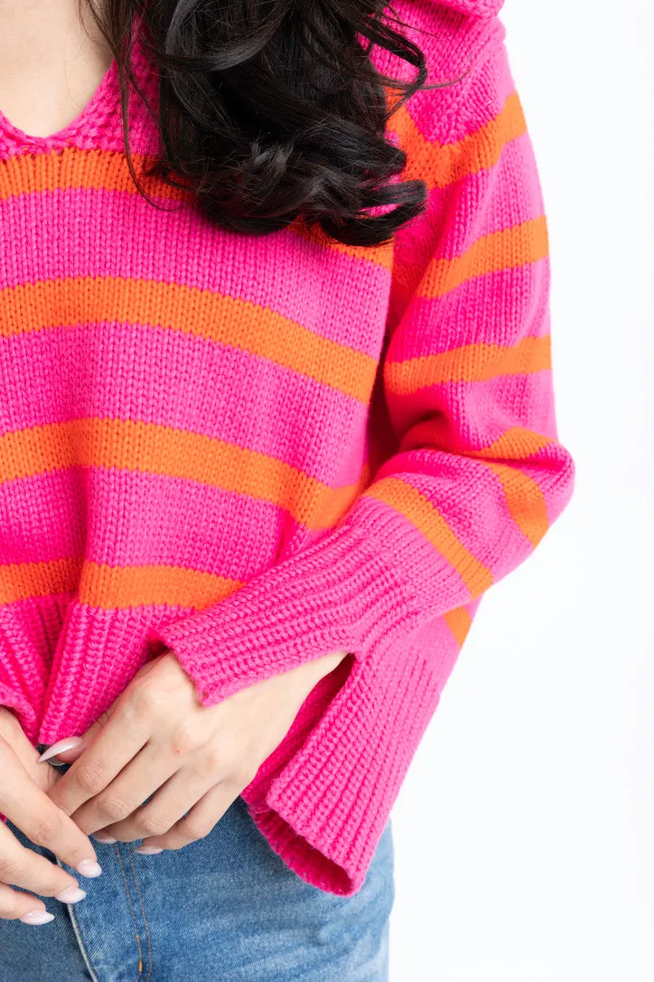 Vneck Knit Striped Sweater