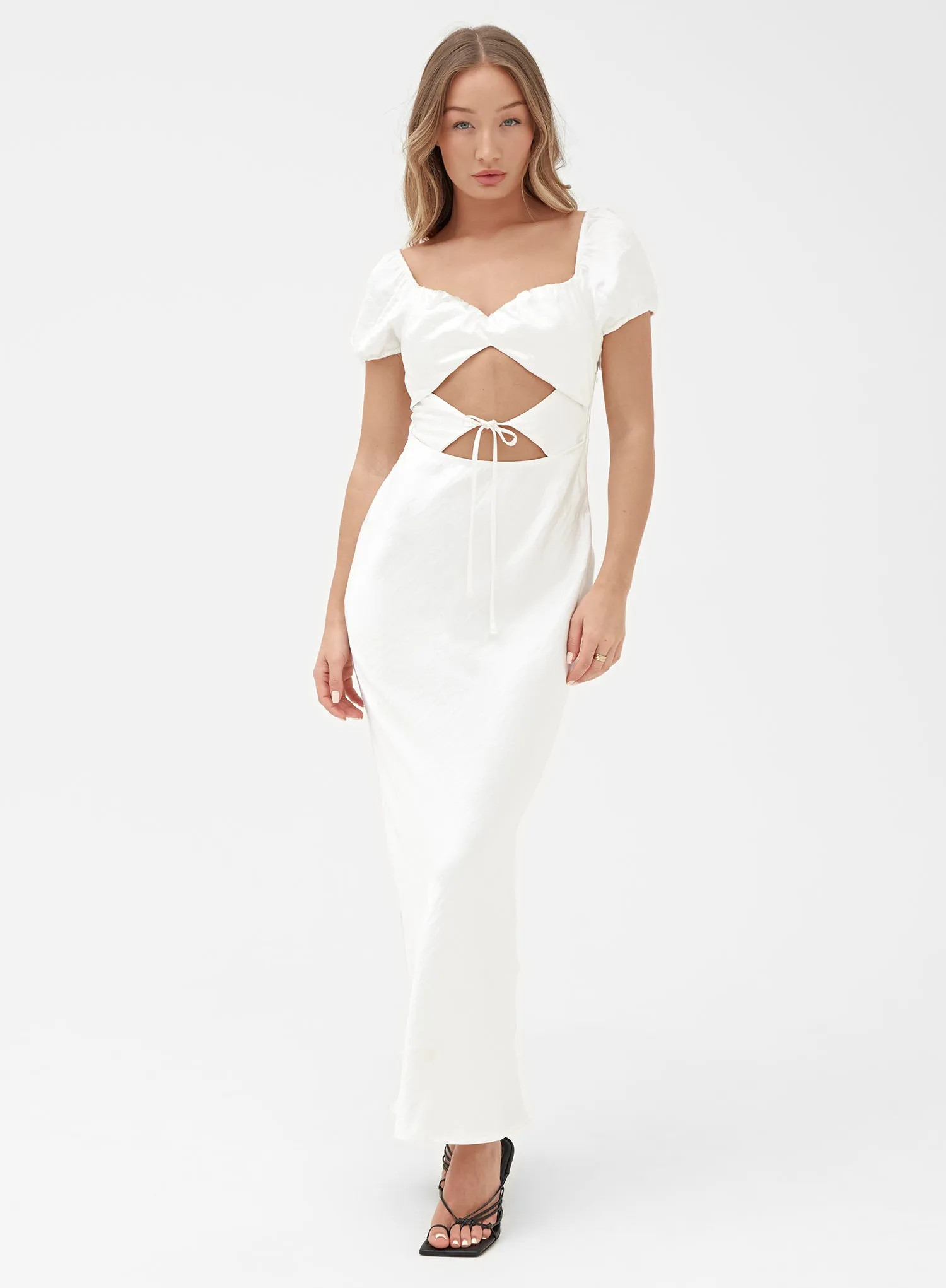 White Sweetheart Cut Out Satin Dress - Mckenna