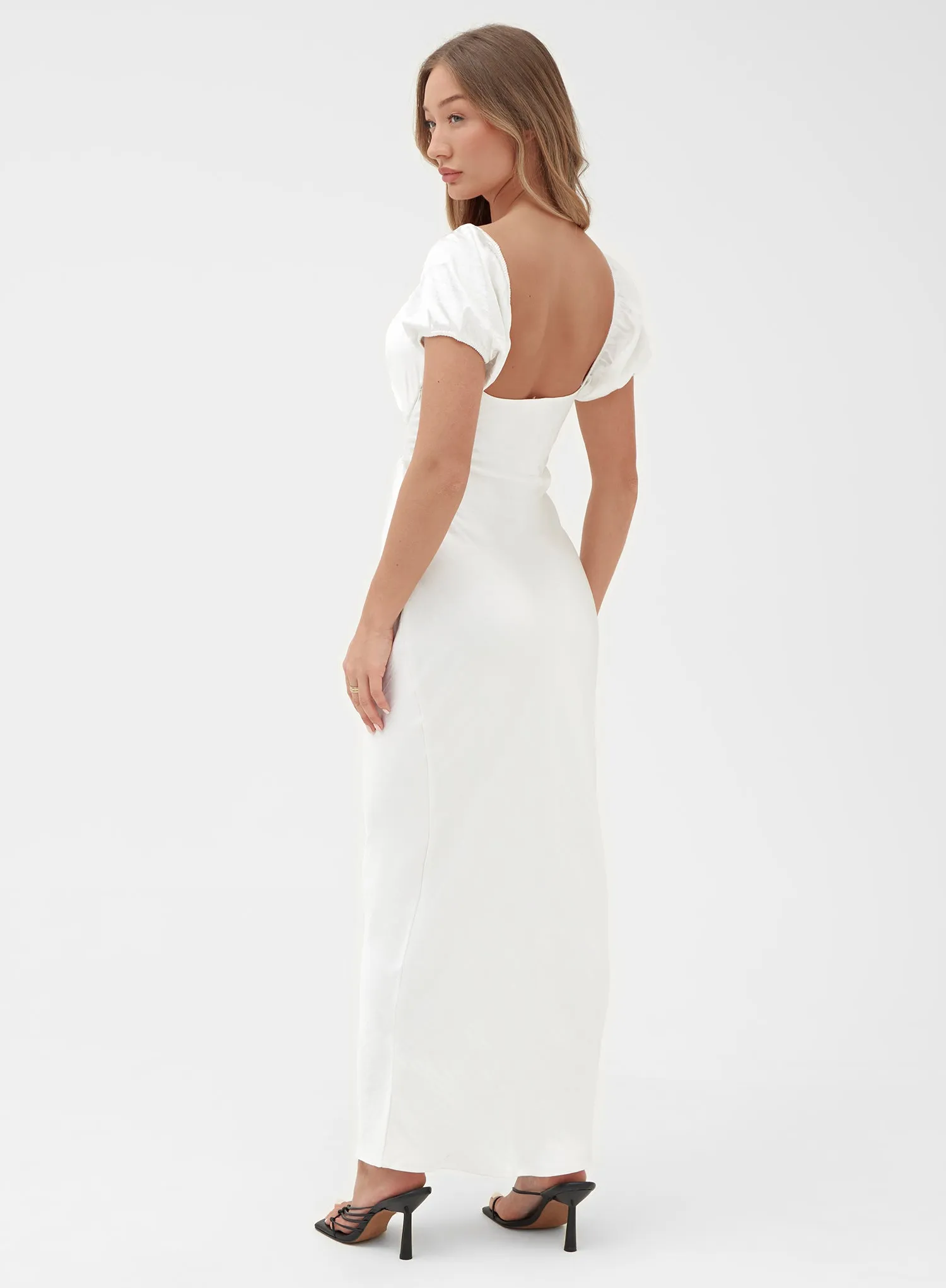 White Sweetheart Cut Out Satin Dress - Mckenna