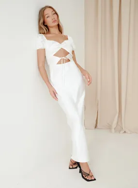 White Sweetheart Cut Out Satin Dress - Mckenna