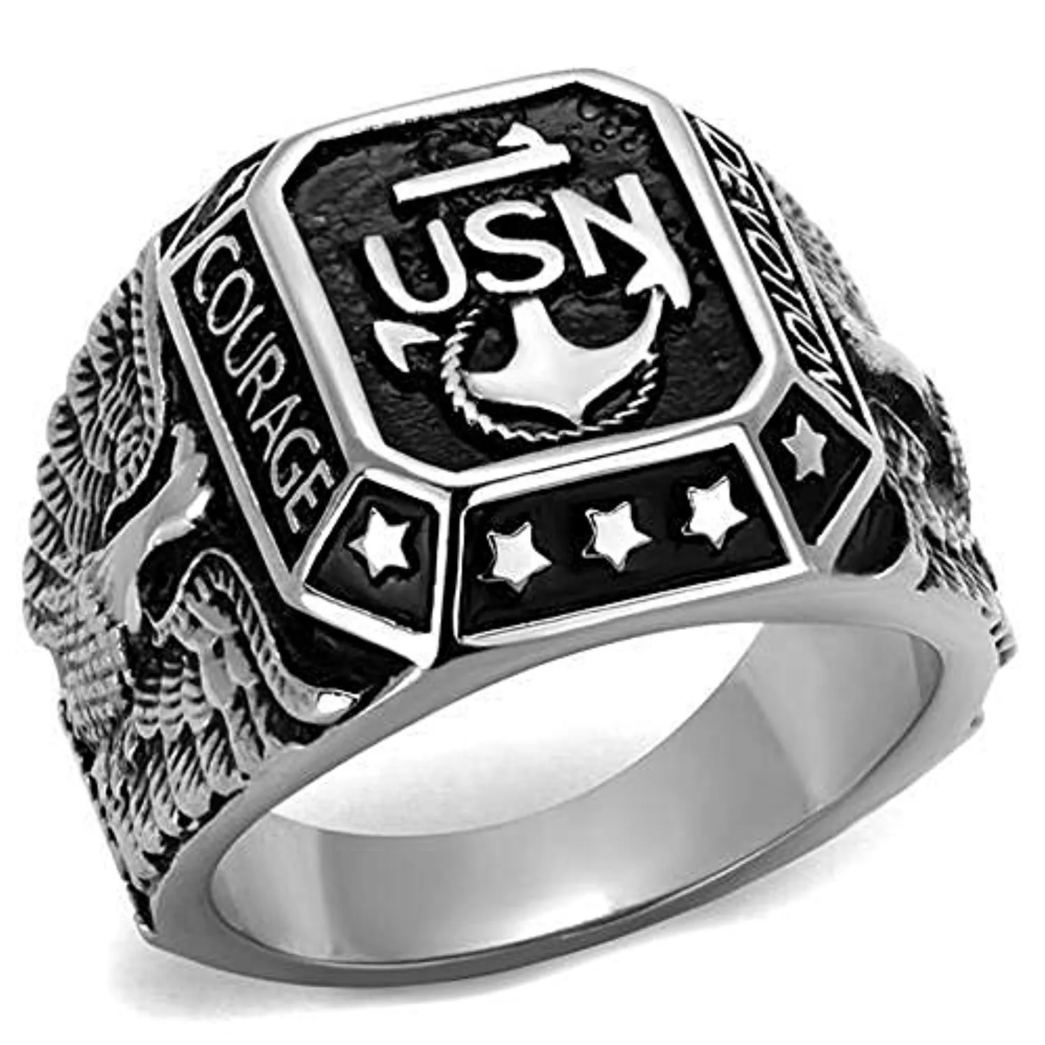 WildKlass Navy Stainless Steel Ring High Polished Men Epoxy Jet