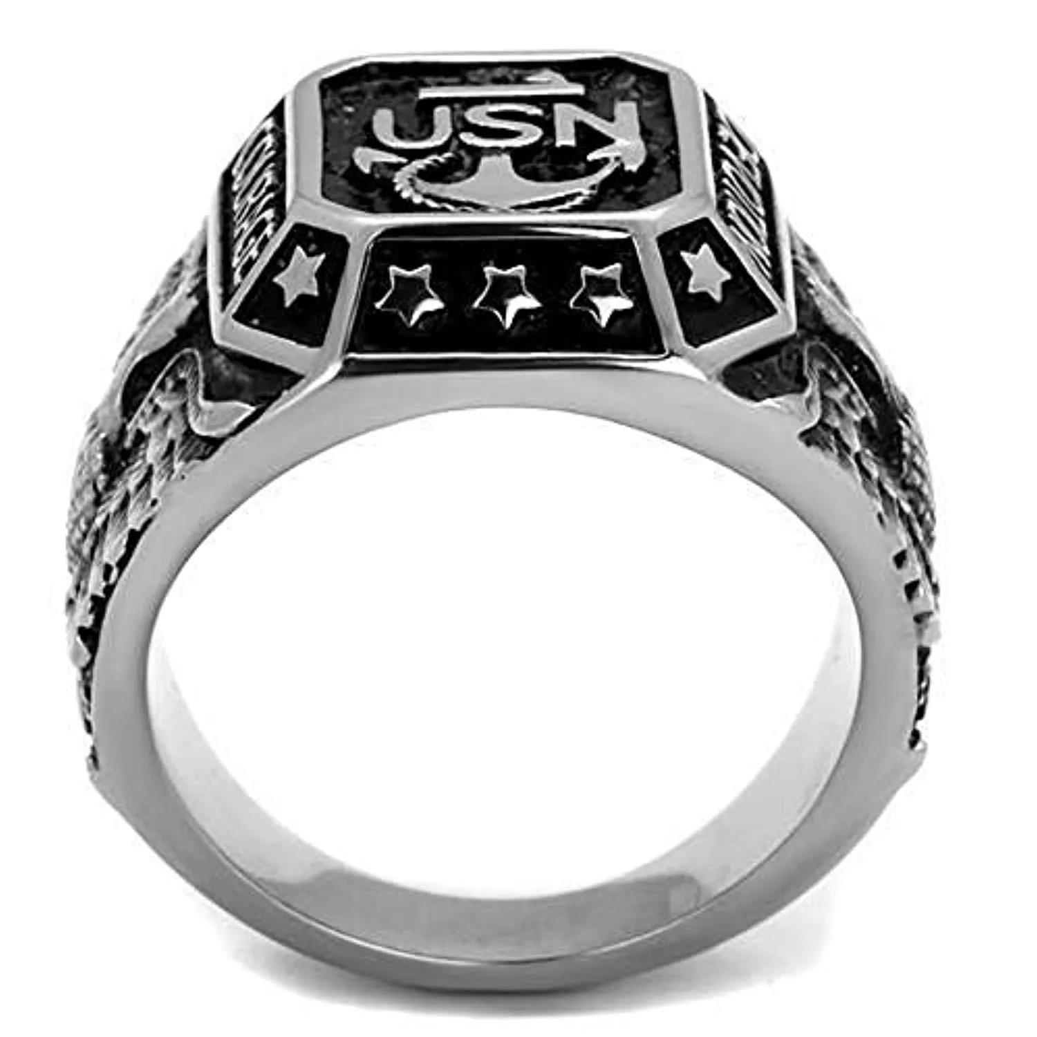 WildKlass Navy Stainless Steel Ring High Polished Men Epoxy Jet