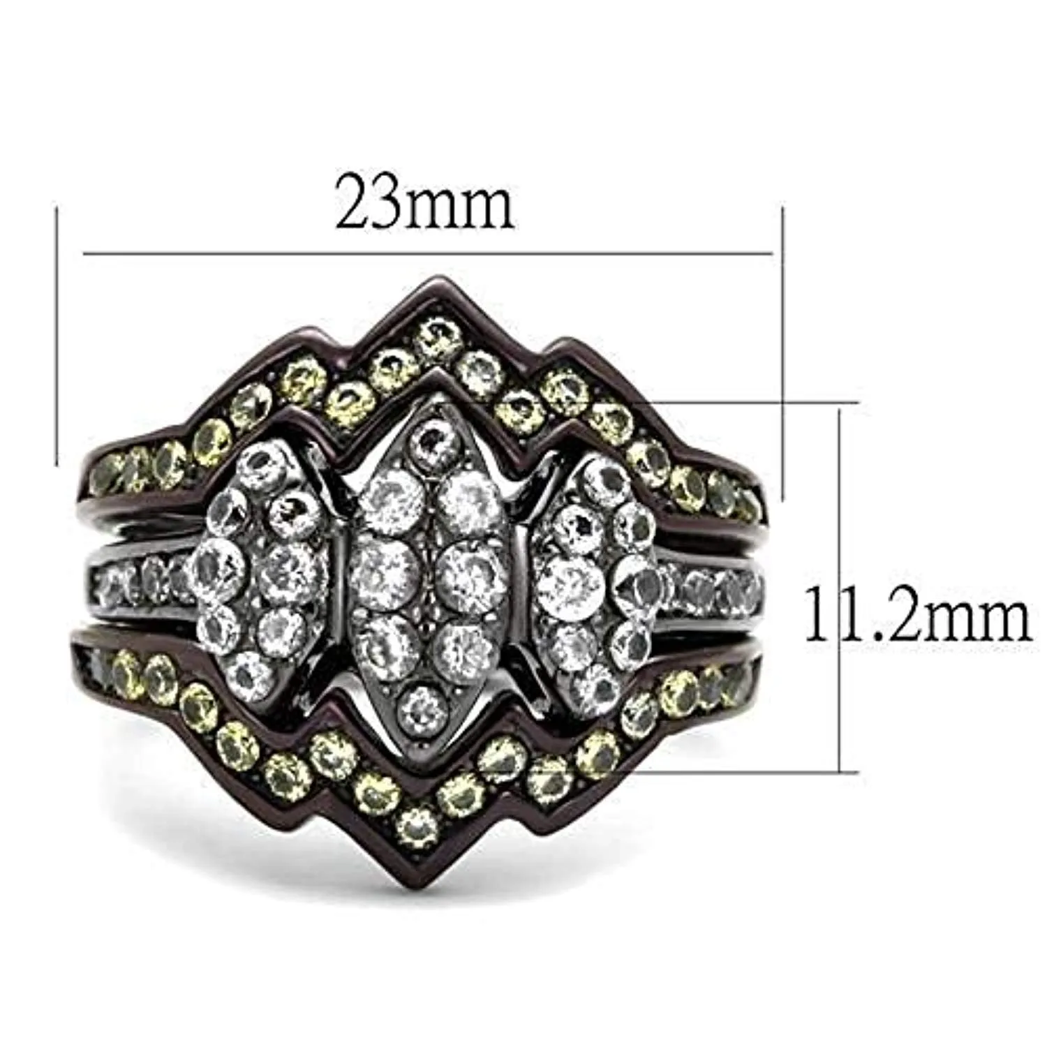 WildKlass Stainless Steel Ring IP Light Black (IP Gun) & IP Dark Brown (IP Coffee) Women AAA Grade CZ Clear