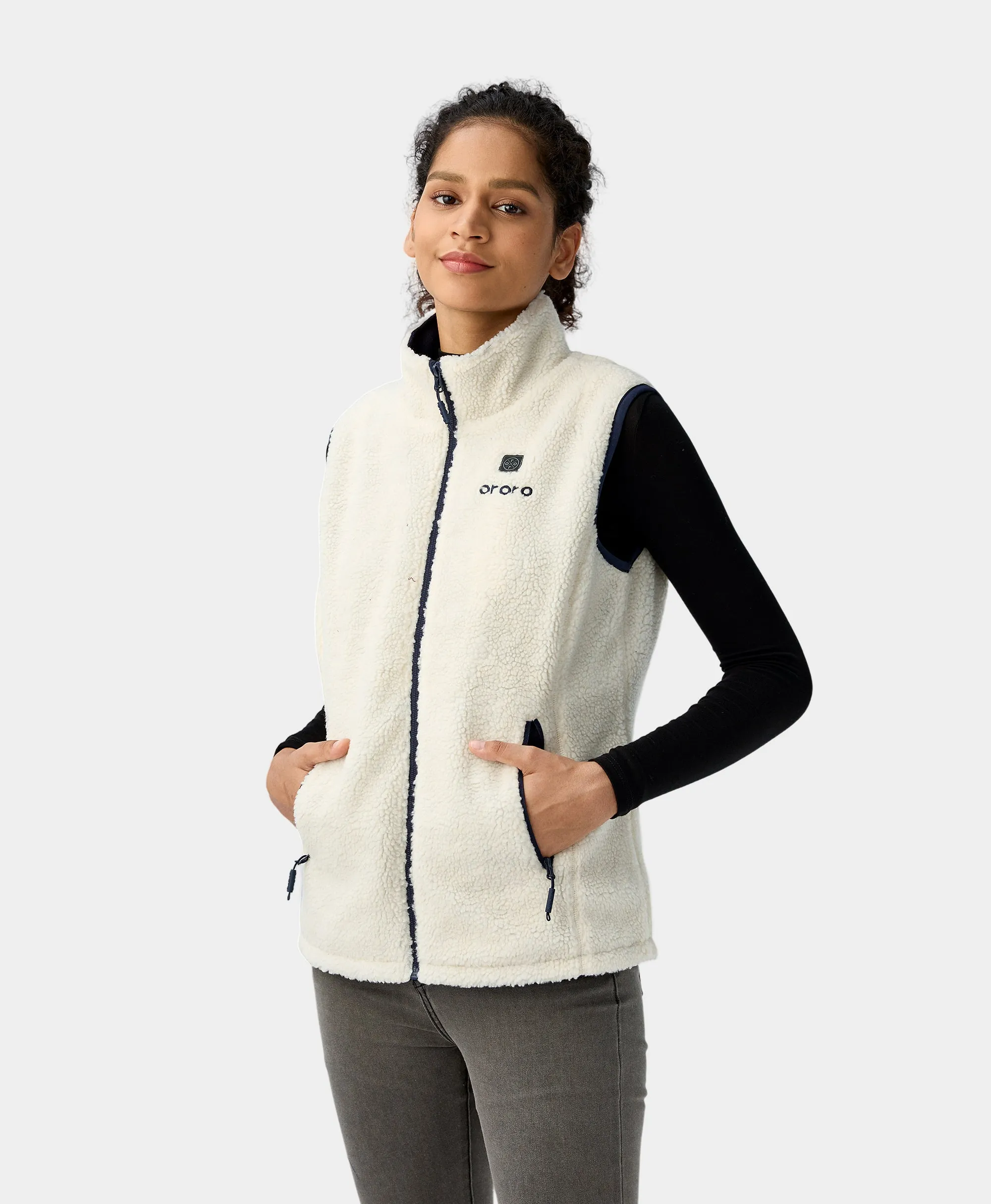 Women's Heated Recycled Fleece Vest - White/Gray