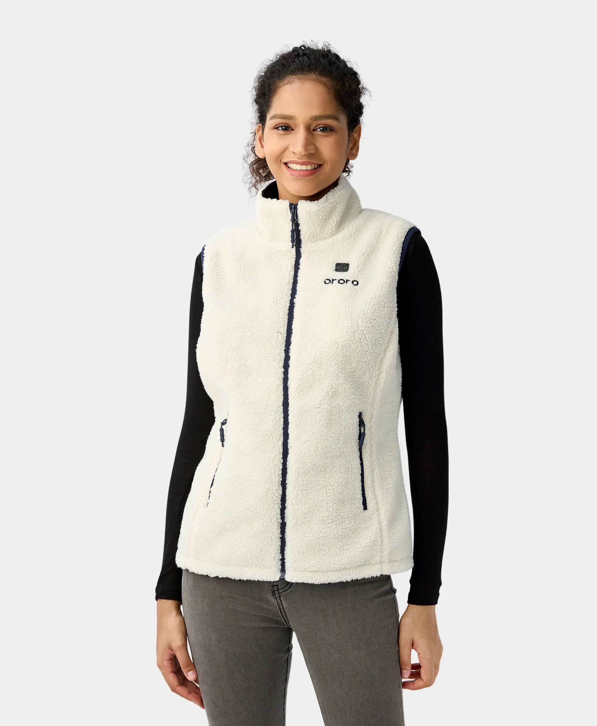 Women's Heated Recycled Fleece Vest - White/Gray