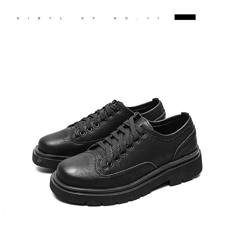 Xituodai  Retro Solid Color Rubber Sole Business Men's Shoes Autumn New Men Casual Shoes Thick Bottom Heightened Casual Leather Shoes