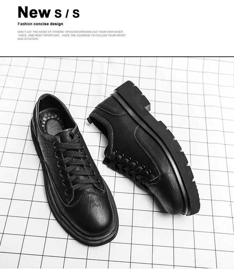 Xituodai  Retro Solid Color Rubber Sole Business Men's Shoes Autumn New Men Casual Shoes Thick Bottom Heightened Casual Leather Shoes